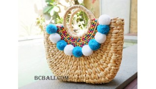 handbags from seagrass natural pompom
